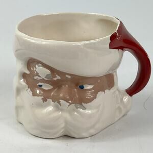 Vintage Japan Santa Mug Side Eye Red Handle Ceramic 3" Christmas Cup Mid Century